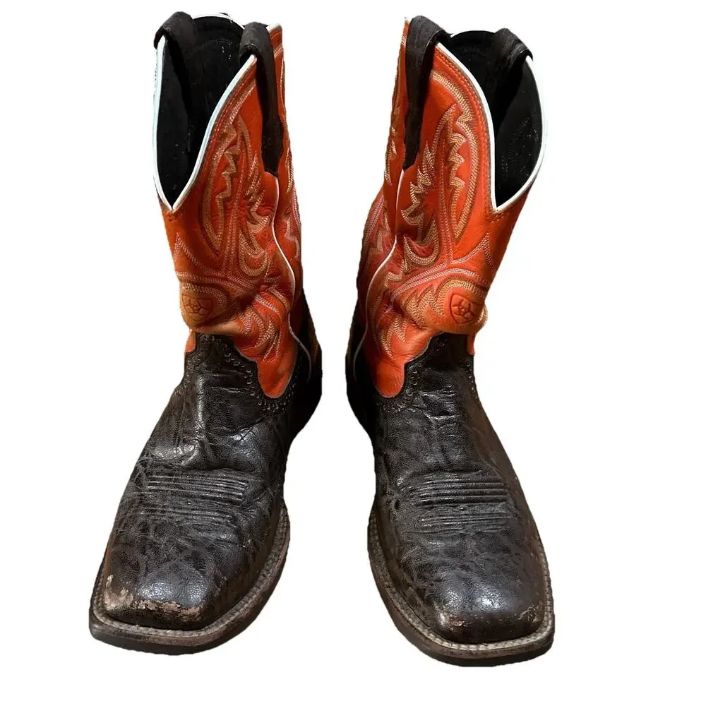 Ariat Cowboy Boots Quickdraw Western Square Toe Orange Brown Mens Size 9 EE